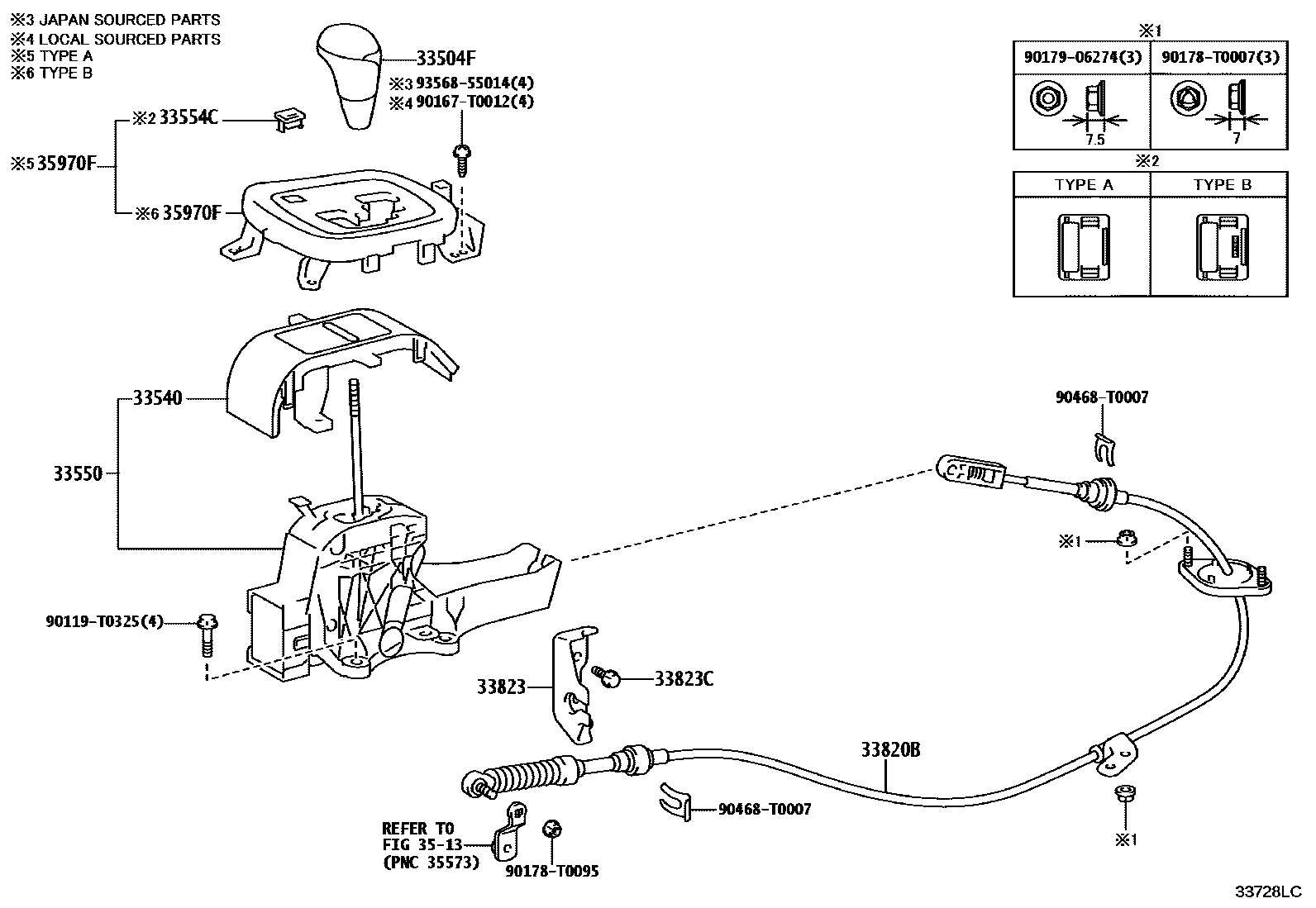 Toyota HILUX Shift Lever & Retainer EPC diagram — 33728LC