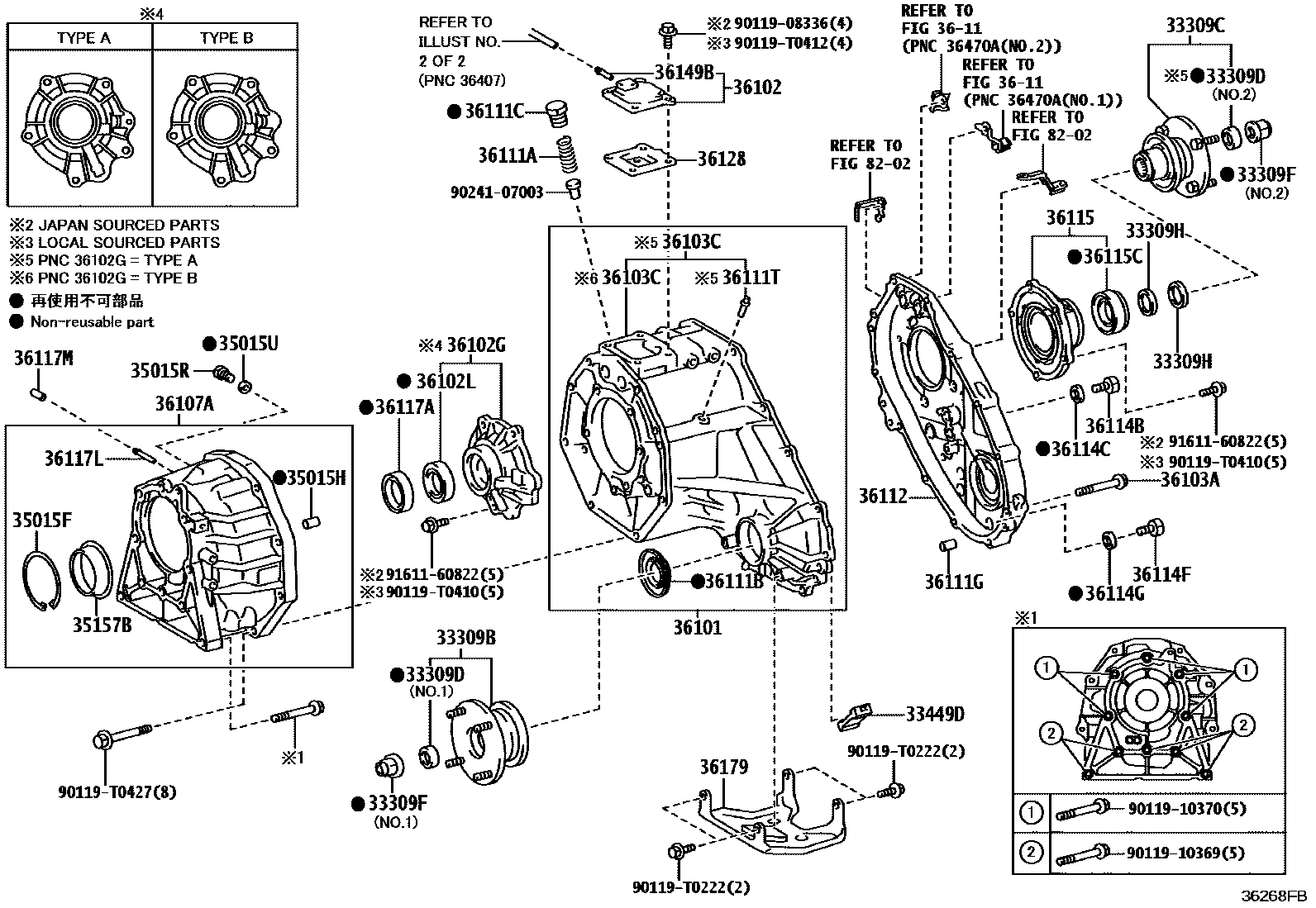 Toyota HILUX Transfer Case & Extension Housing EPC diagram — 36268FB