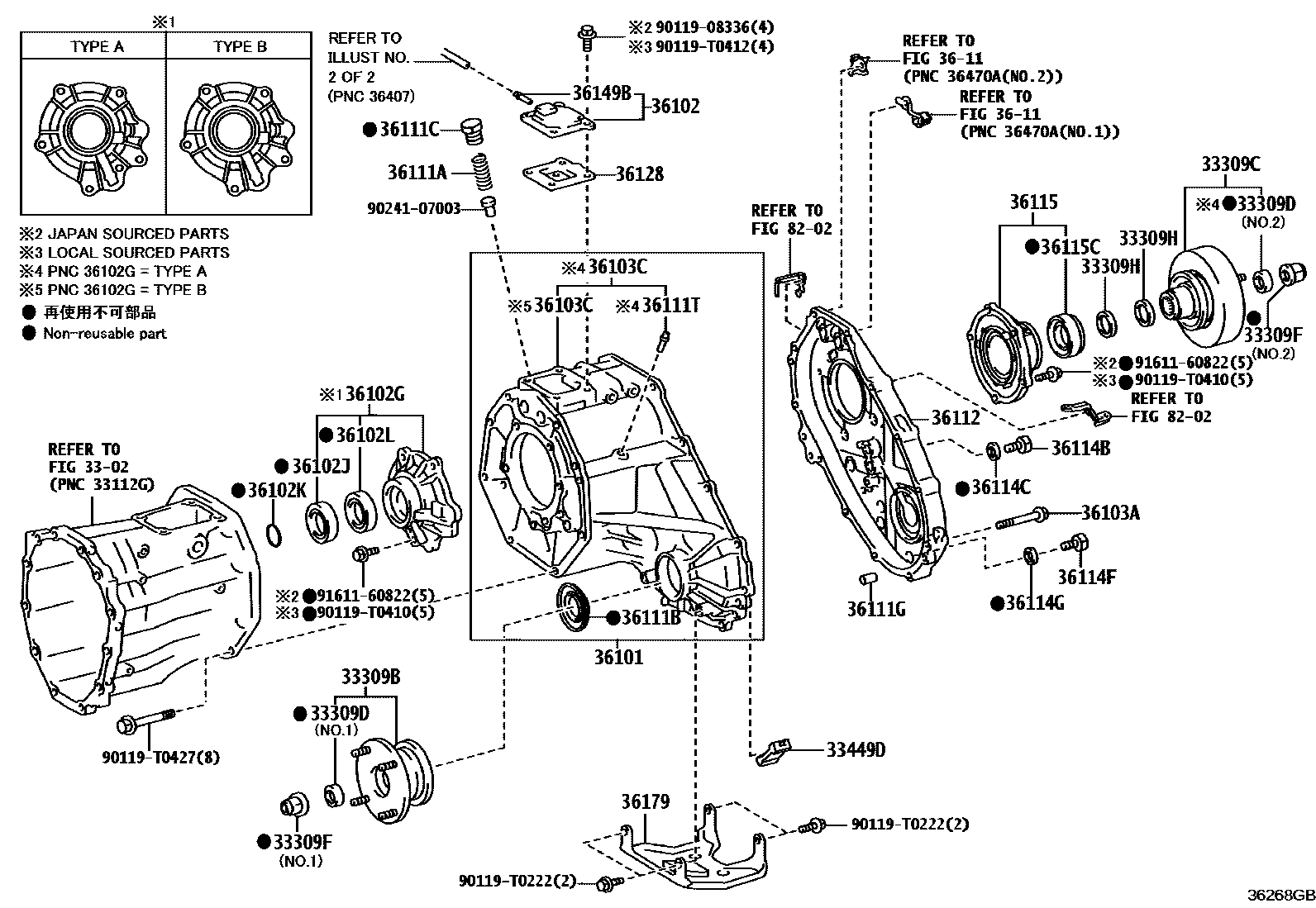 Toyota HILUX Transfer Case & Extension Housing EPC diagram — 36268GB