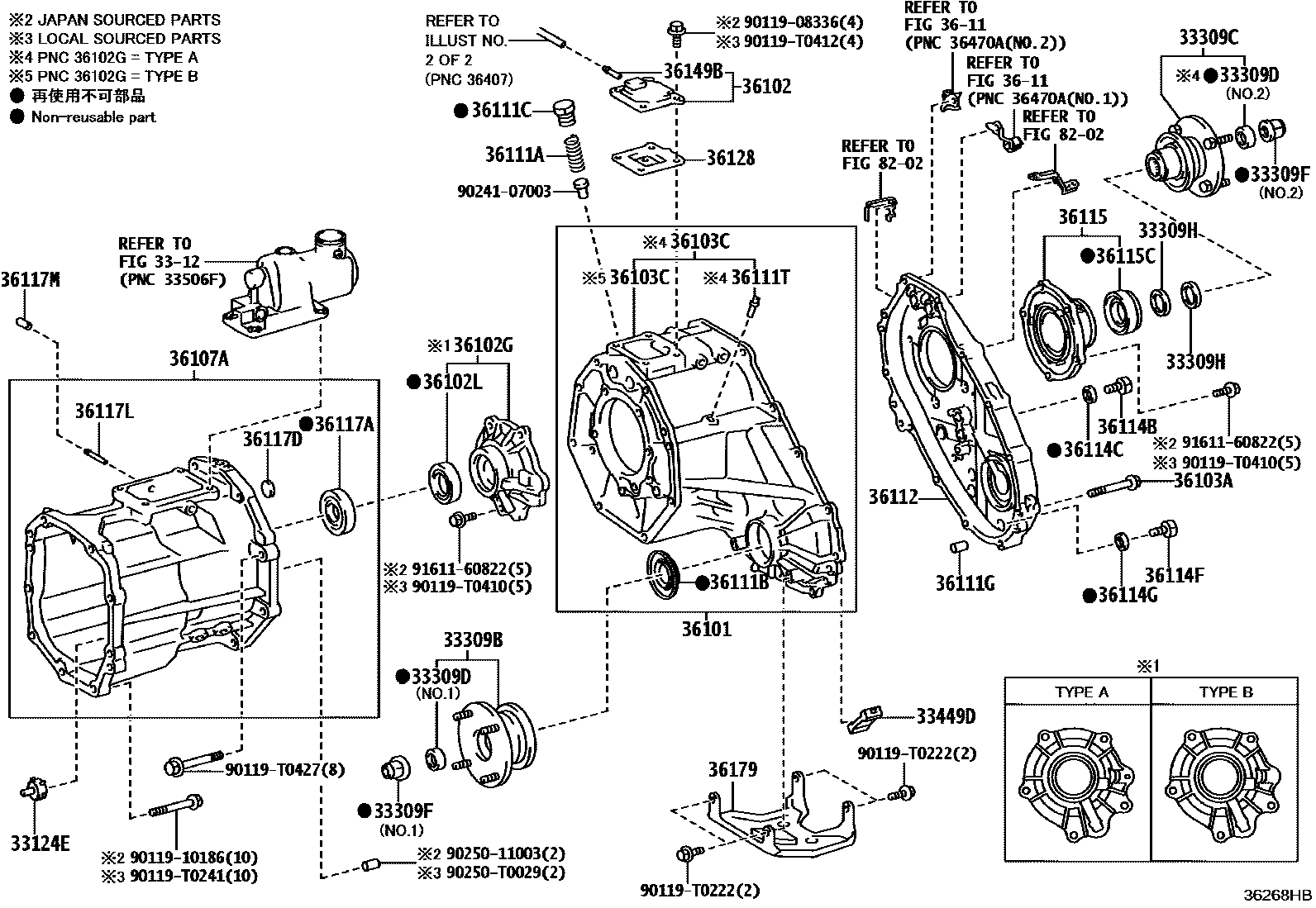 Toyota HILUX Transfer Case & Extension Housing EPC diagram — 36268HB