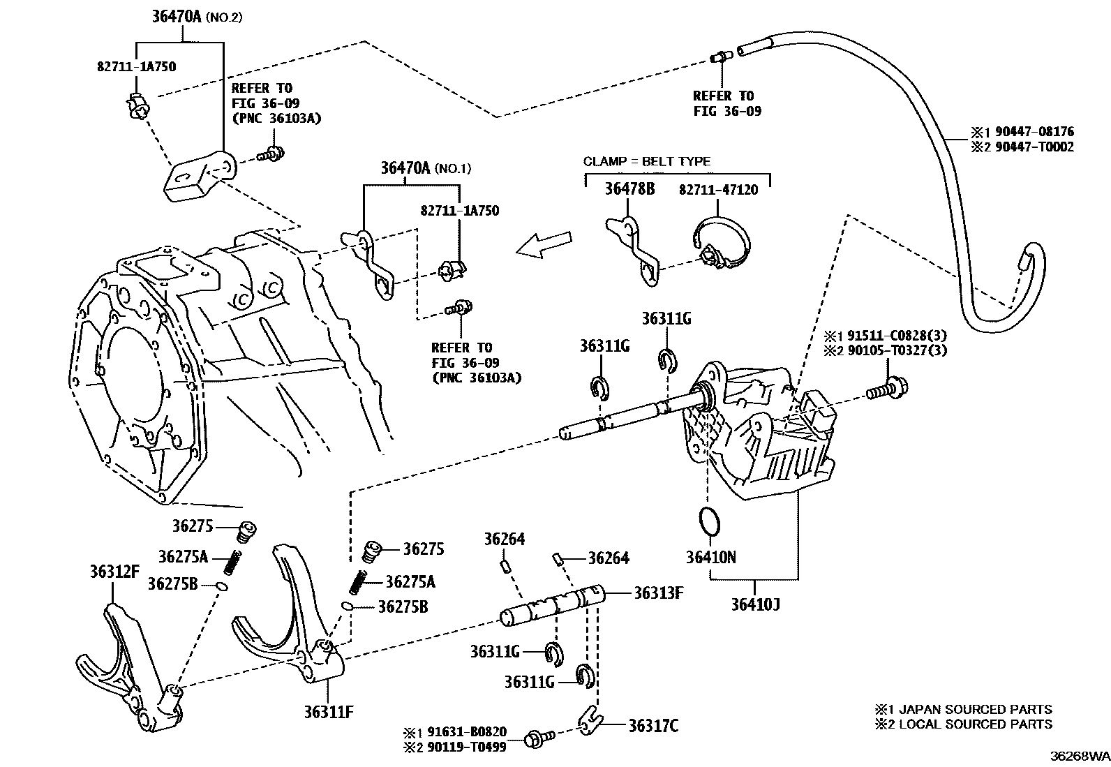 Toyota HILUX Transfer Lever & Shift Fork Shaft EPC diagram — 36268WA