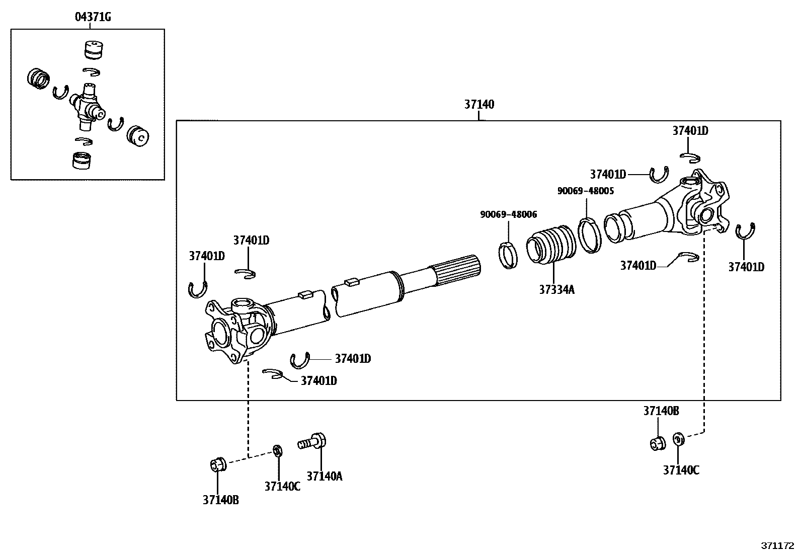Toyota HILUX Propeller Shaft & Universal Joint EPC diagram — 371172