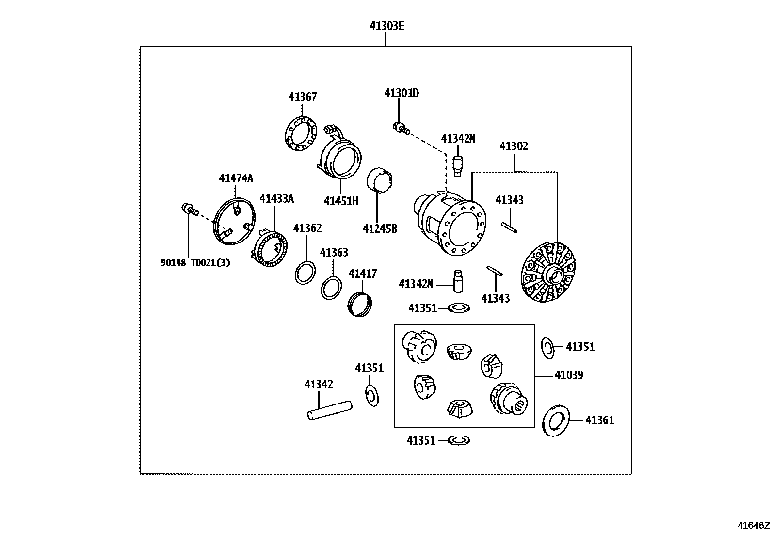 Toyota HILUX 后桥壳和差速器 EPC diagram — 41646Z
