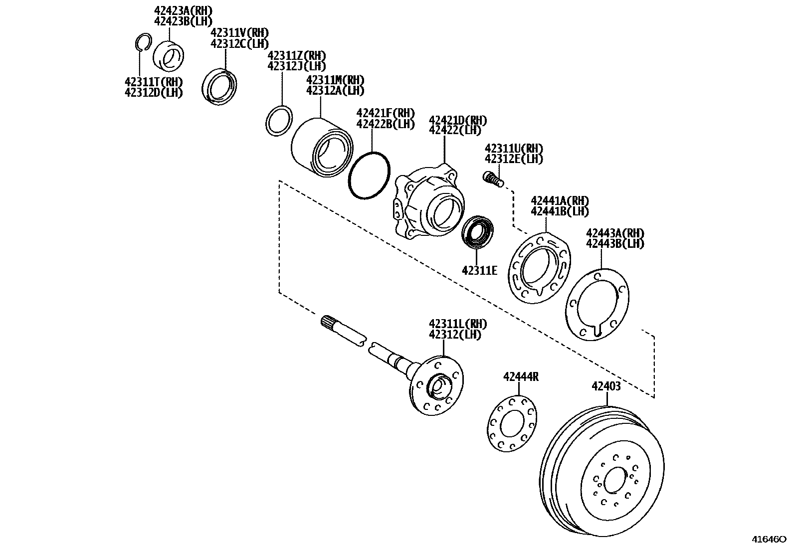 Toyota HILUX 后桥半轴和后桥轮毂 EPC diagram — 41646O