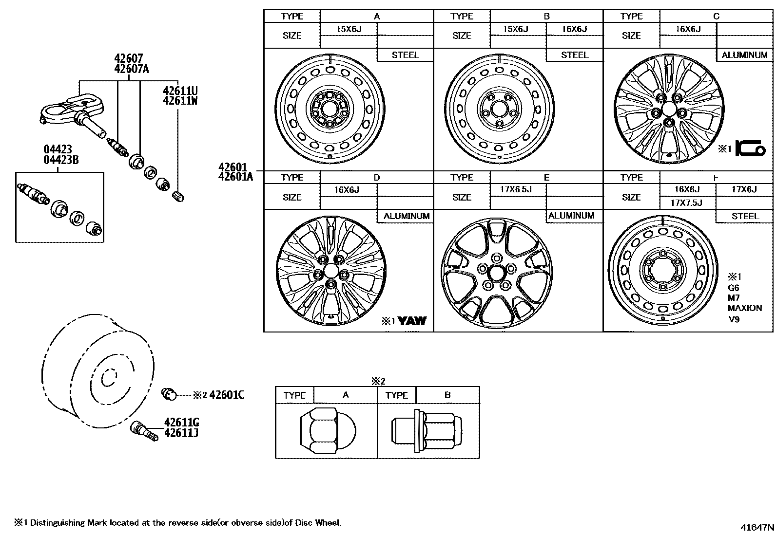 Toyota HILUX 车轮和车轮盖 EPC diagram — 41647N