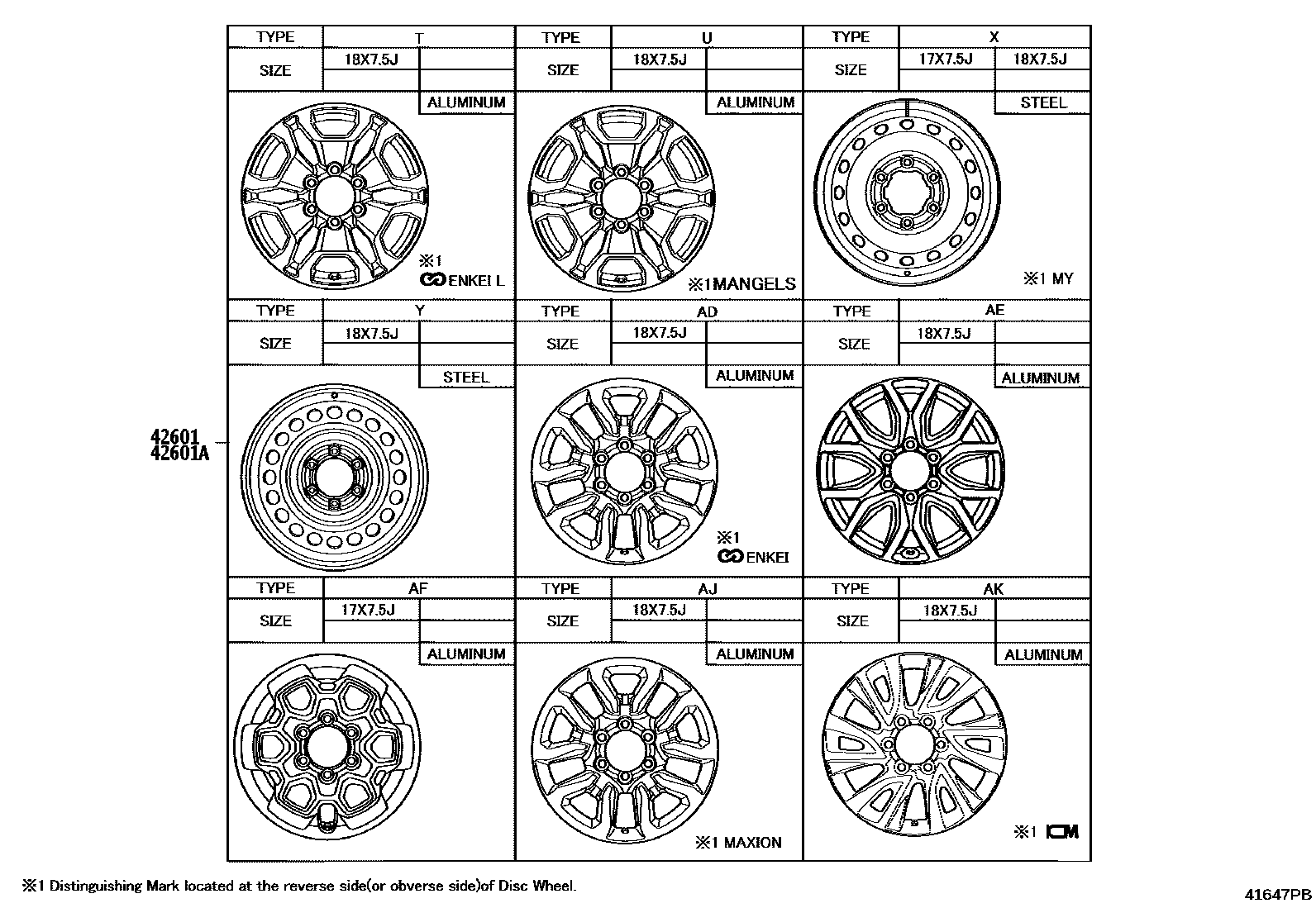 Toyota HILUX 车轮和车轮盖 EPC diagram — 41647PB