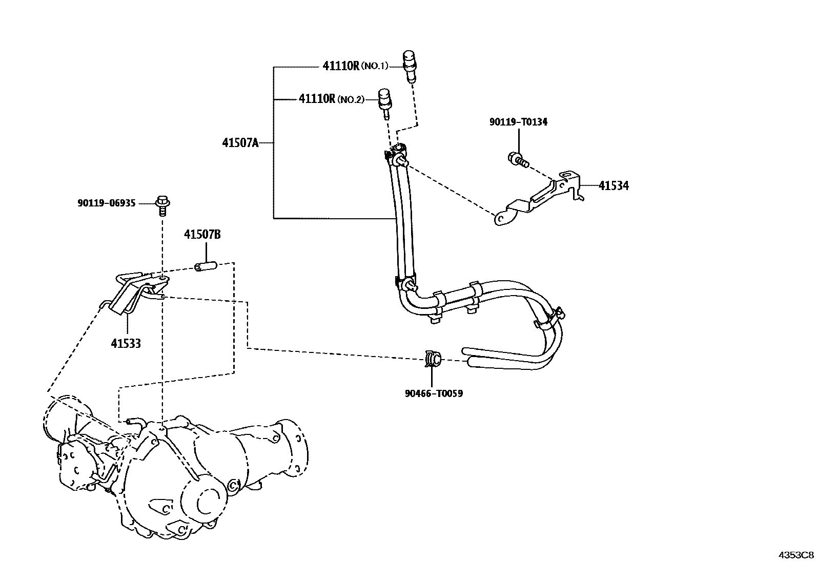 Toyota HILUX 前桥壳和差速器 EPC diagram — 4353C8