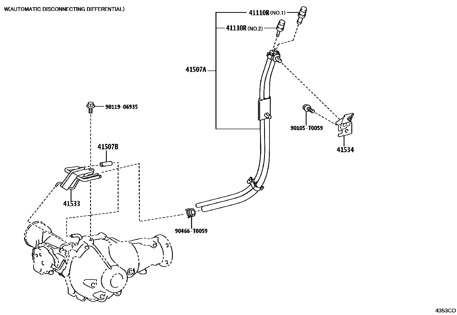 Toyota HILUX 前桥壳和差速器 EPC diagram — 4353CD