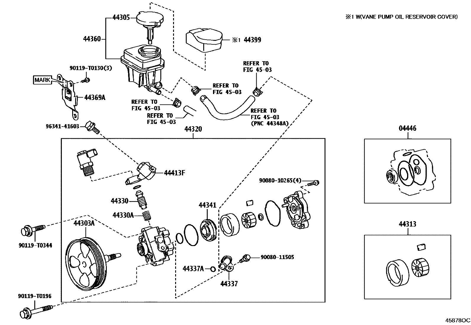 Toyota HILUX 叶片泵和储油罐(动力转向) EPC diagram — 45878OC