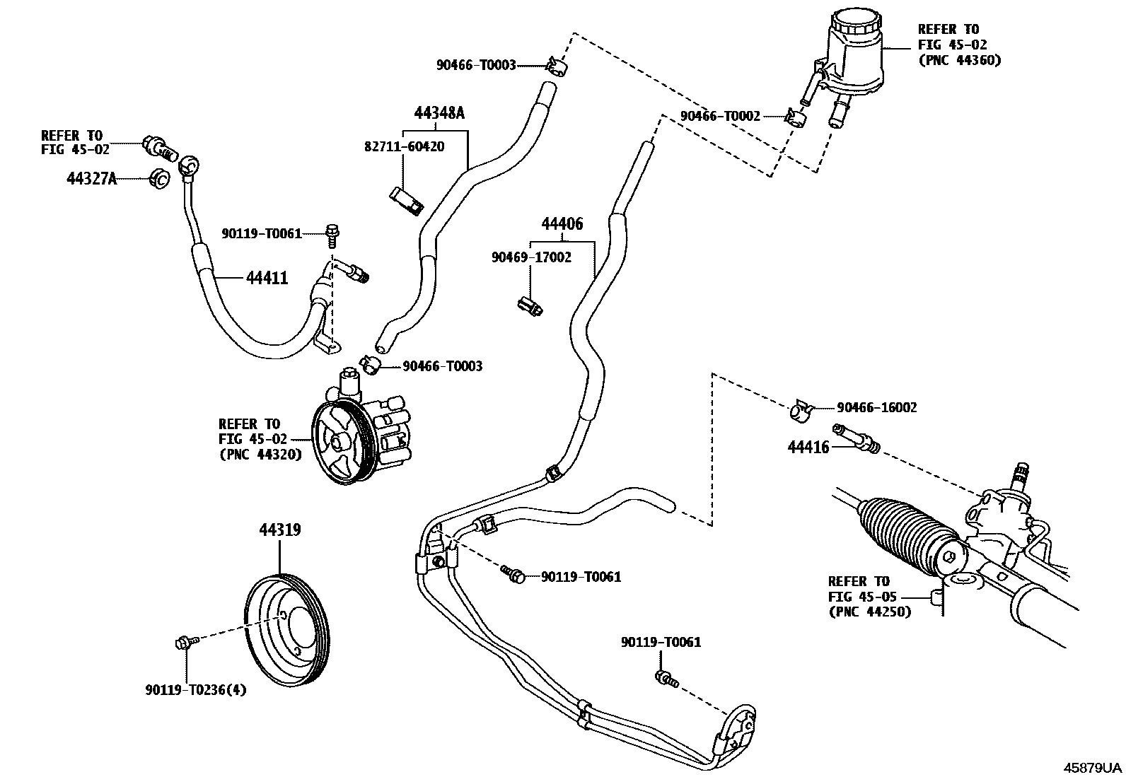 Toyota HILUX 动力转向配管 EPC diagram — 45879UA