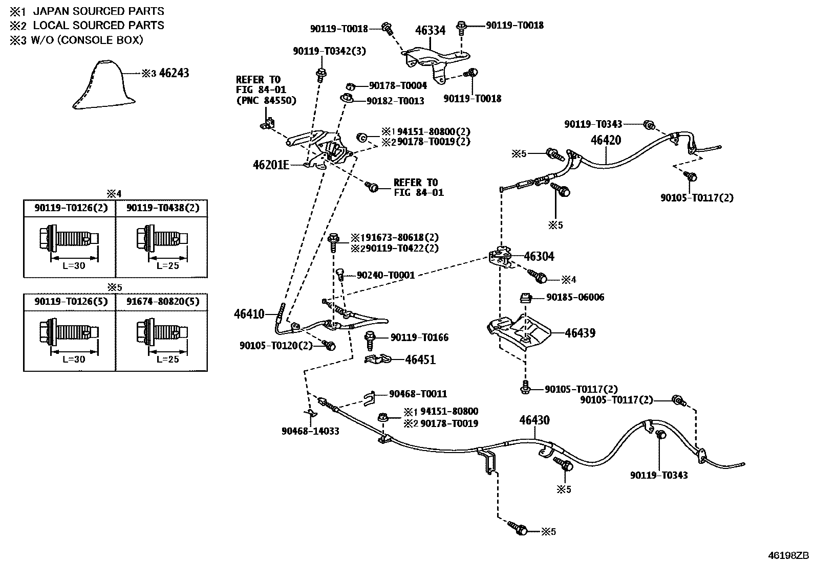 Toyota HILUX Parking Brake & Cable EPC diagram — 46198ZB