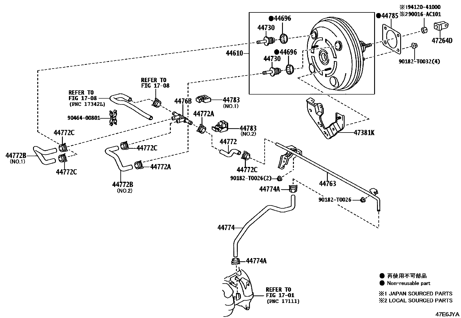 Toyota HILUX 制动助力器和真空管 EPC diagram — 47E6JYA