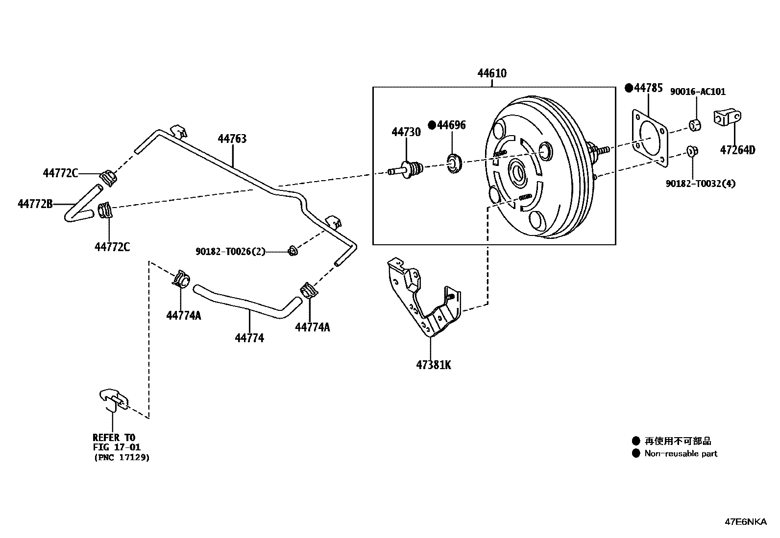 Toyota HILUX 制动助力器和真空管 EPC diagram — 47E6NKA