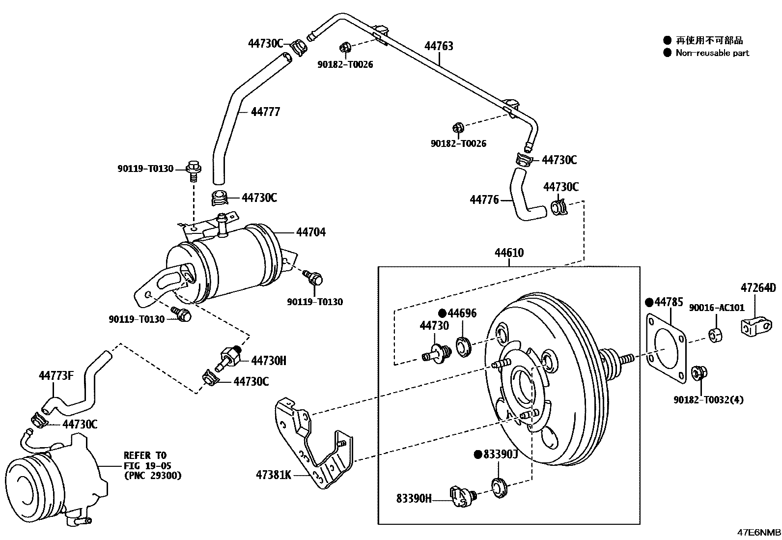 Toyota HILUX 制动助力器和真空管 EPC diagram — 47E6NMB