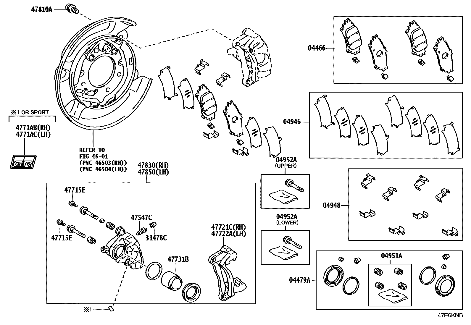 Toyota HILUX 后盘式制动器卡钳和防尘罩 EPC diagram — 47E6KNB