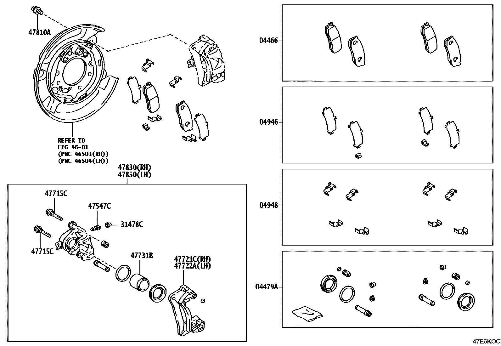 Toyota HILUX 后盘式制动器卡钳和防尘罩 EPC diagram — 47E6KOC
