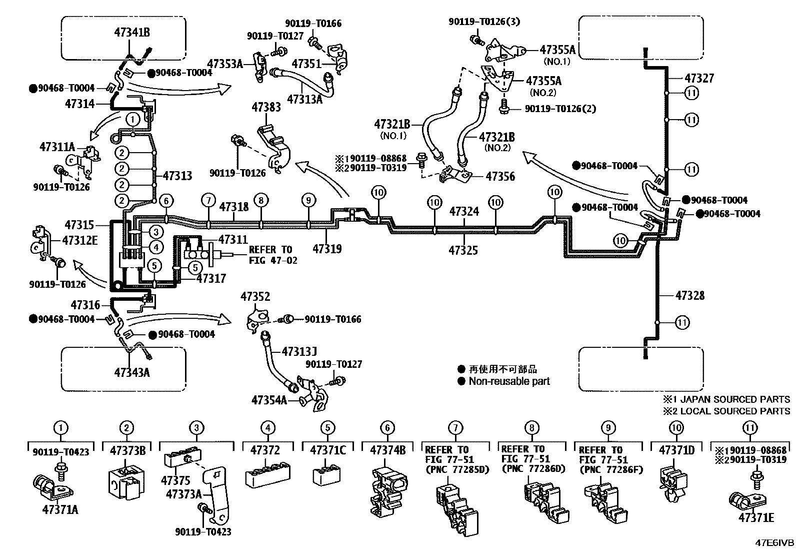 Toyota HILUX 制动配管和卡箍 EPC diagram — 47E6IVB