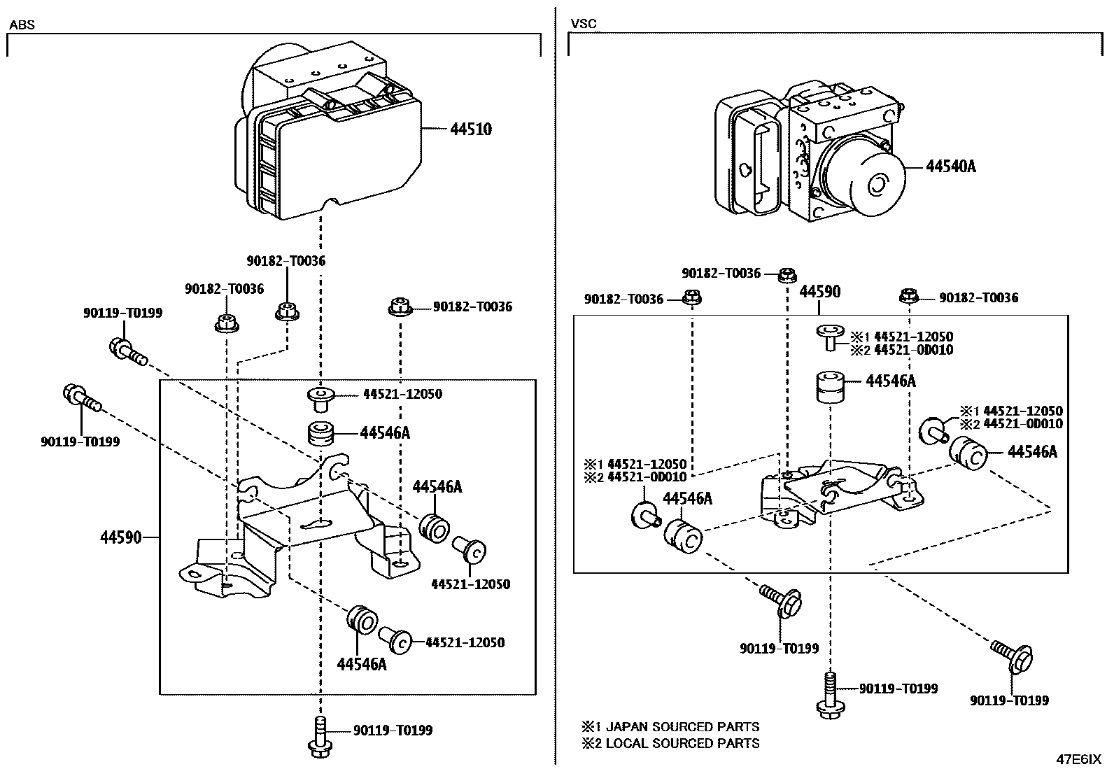 Toyota HILUX 制动配管和卡箍 EPC diagram — 47E6IX