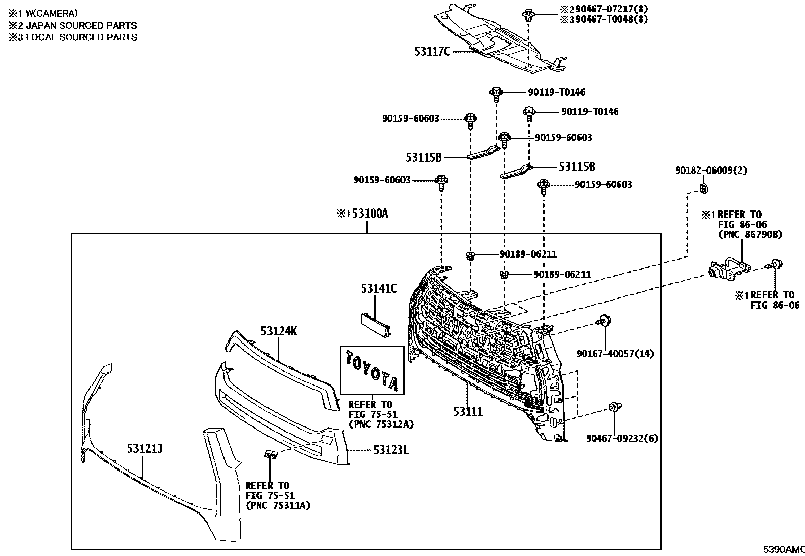 Toyota HILUX radiator grille EPC diagram — 5390AMC