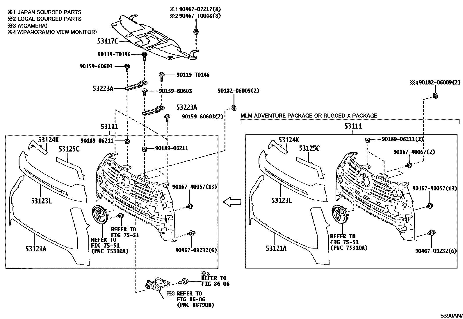 Toyota HILUX radiator grille EPC diagram — 5390ANA