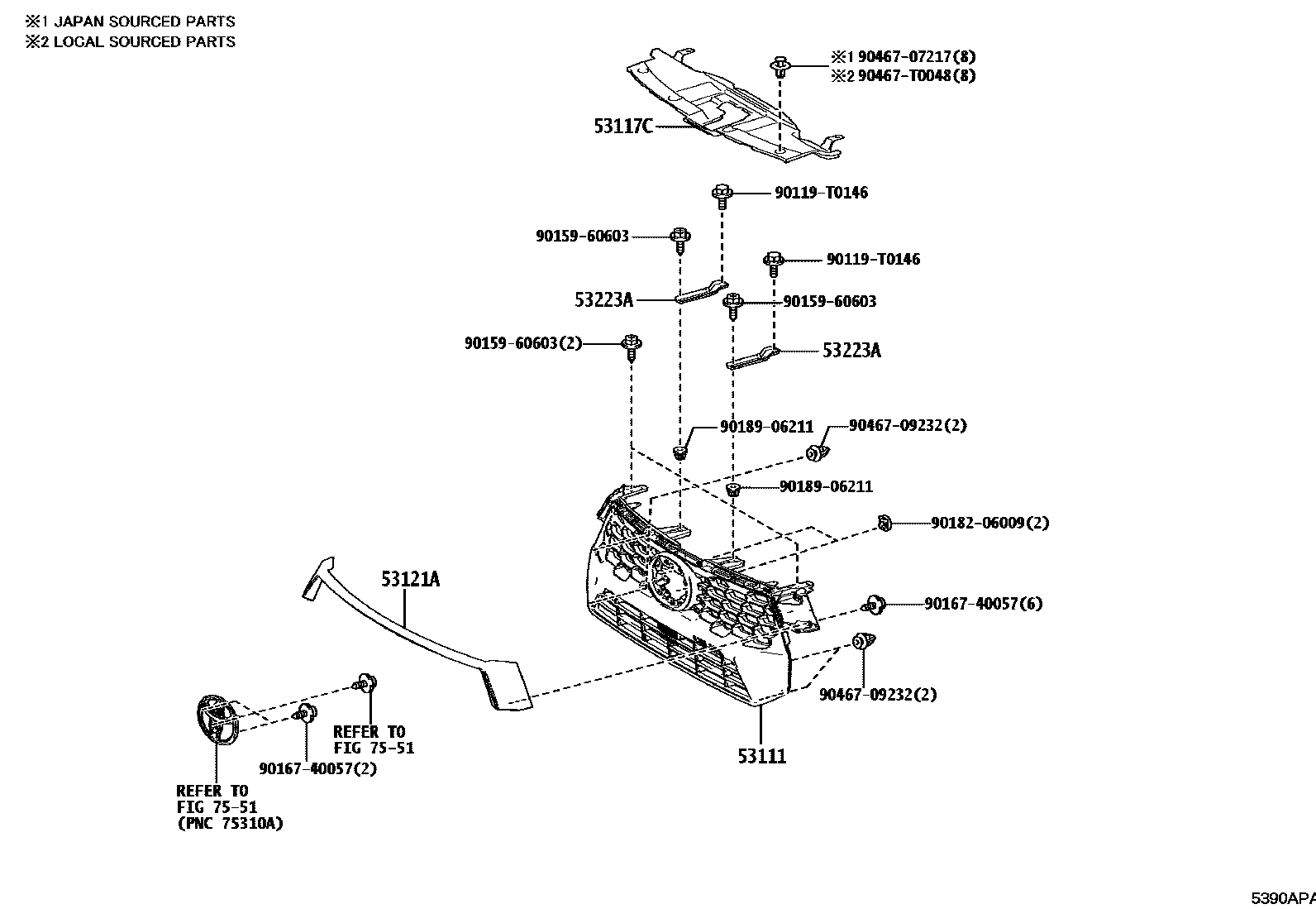 Toyota HILUX radiator grille EPC diagram — 5390APA