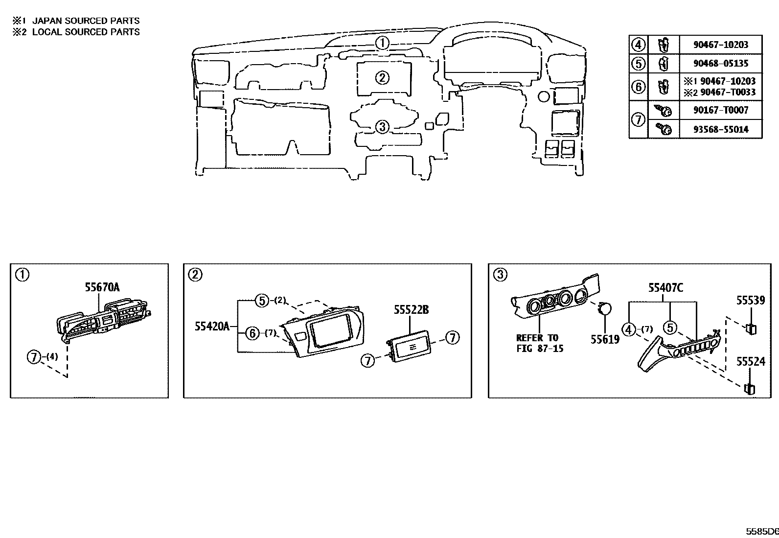 Toyota HILUX 仪表板和手套箱 EPC diagram — 5585D6
