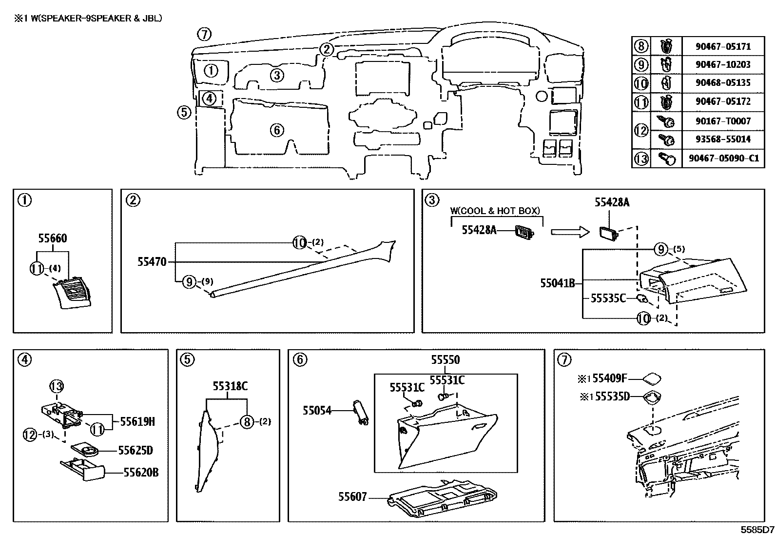 Toyota HILUX 仪表板和手套箱 EPC diagram — 5585D7