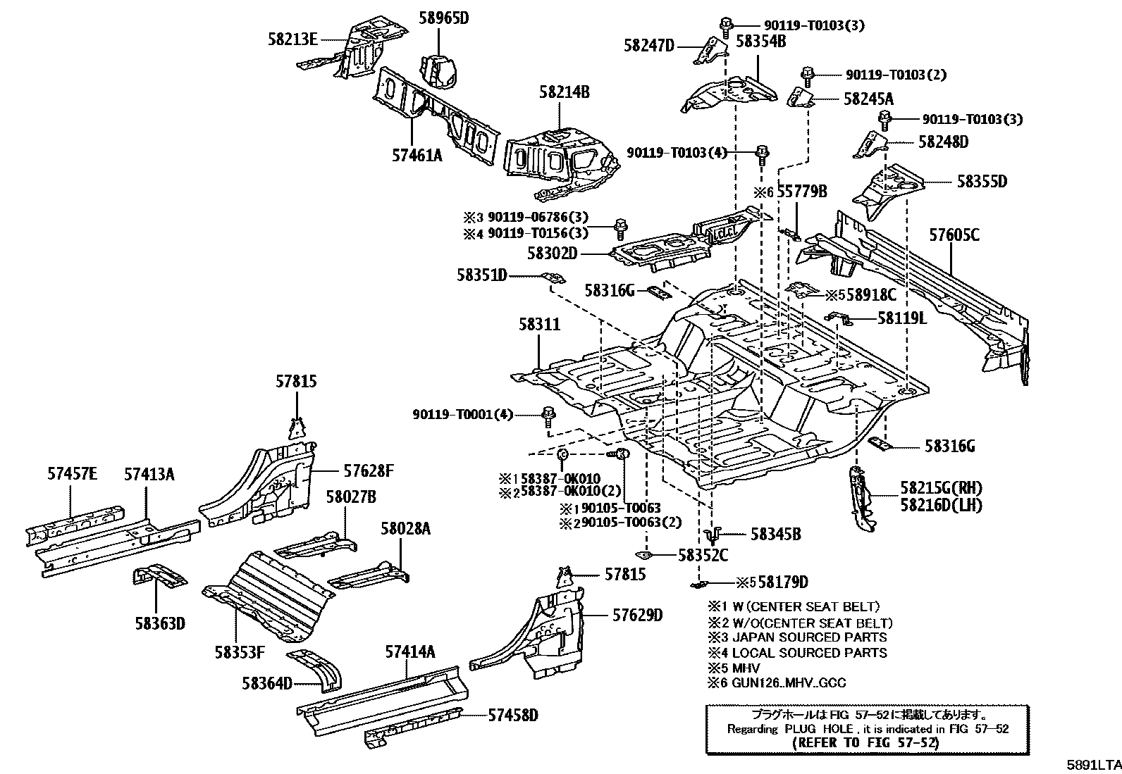 Toyota HILUX 后地板和后地板梁 EPC diagram — 5891LTA