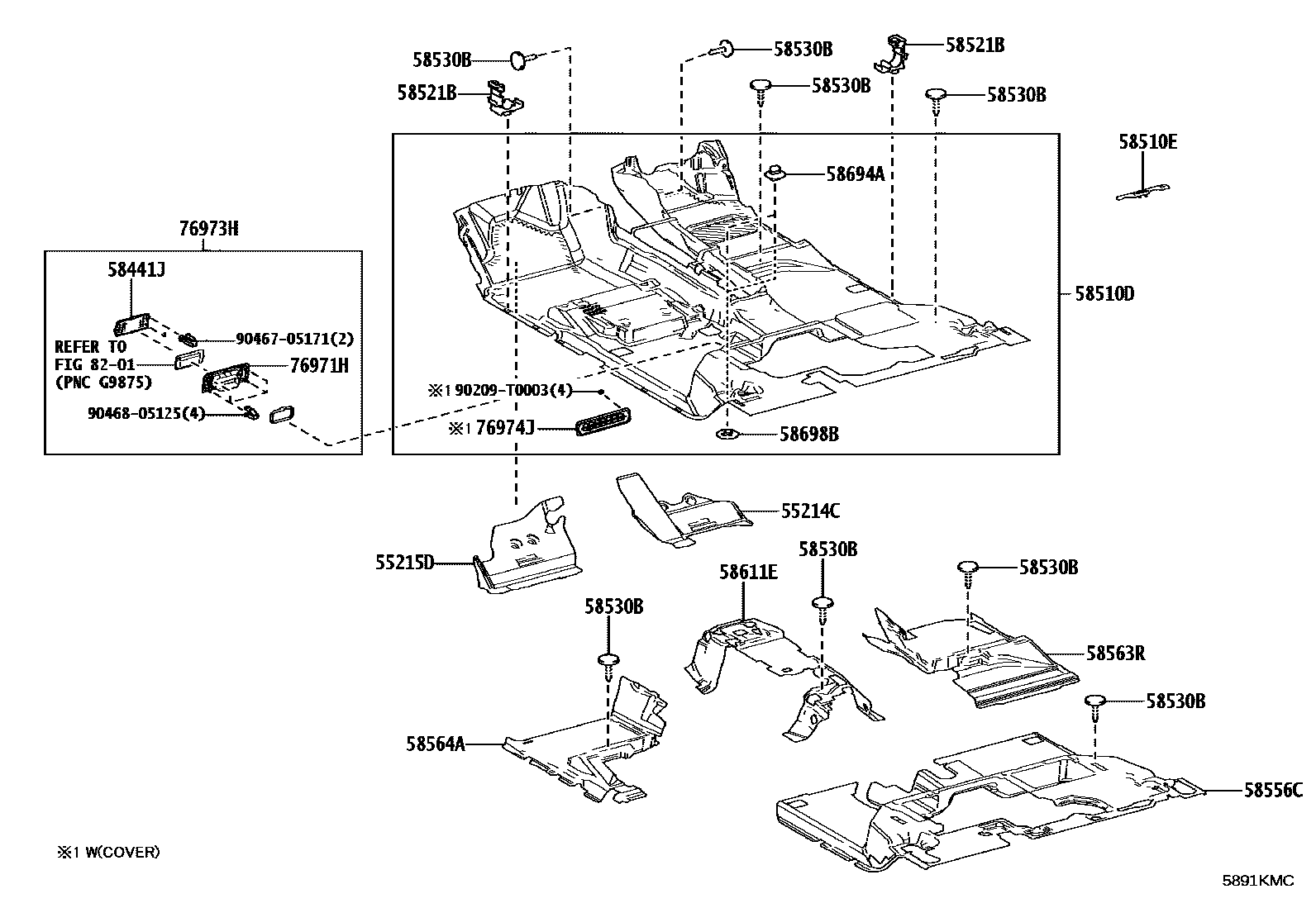Toyota HILUX 地板垫和消声垫 EPC diagram — 5891KMC