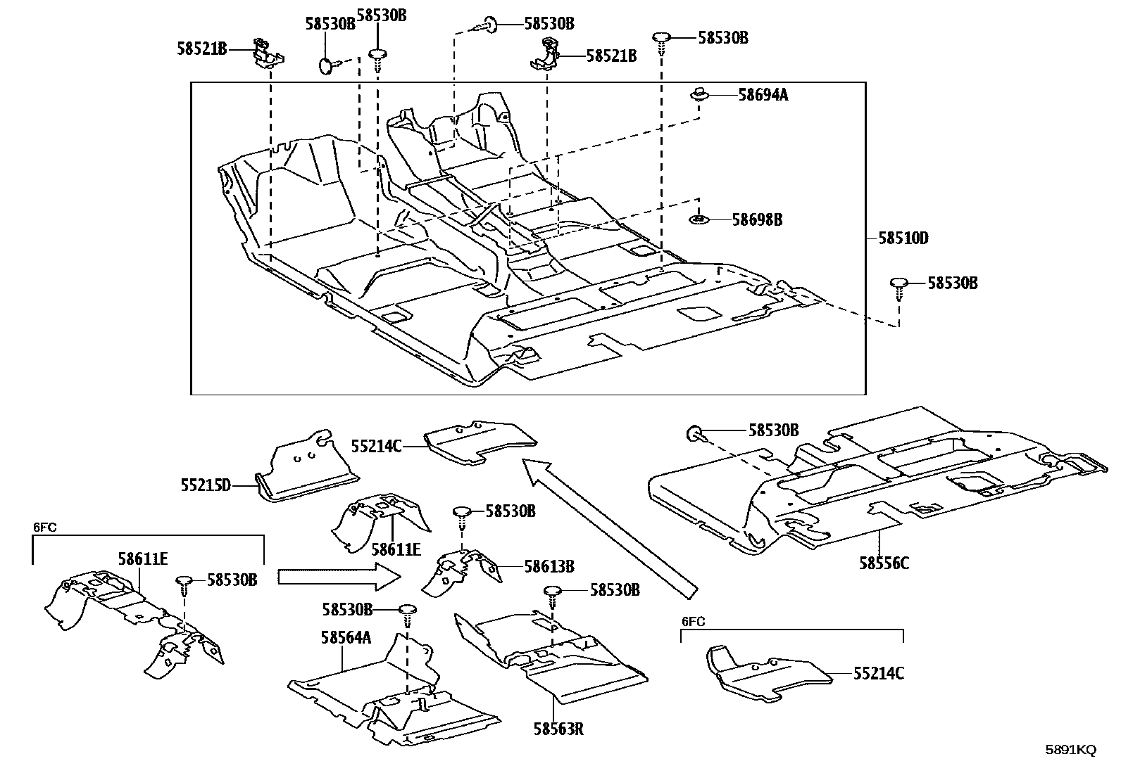 Toyota HILUX 地板垫和消声垫 EPC diagram — 5891KQ