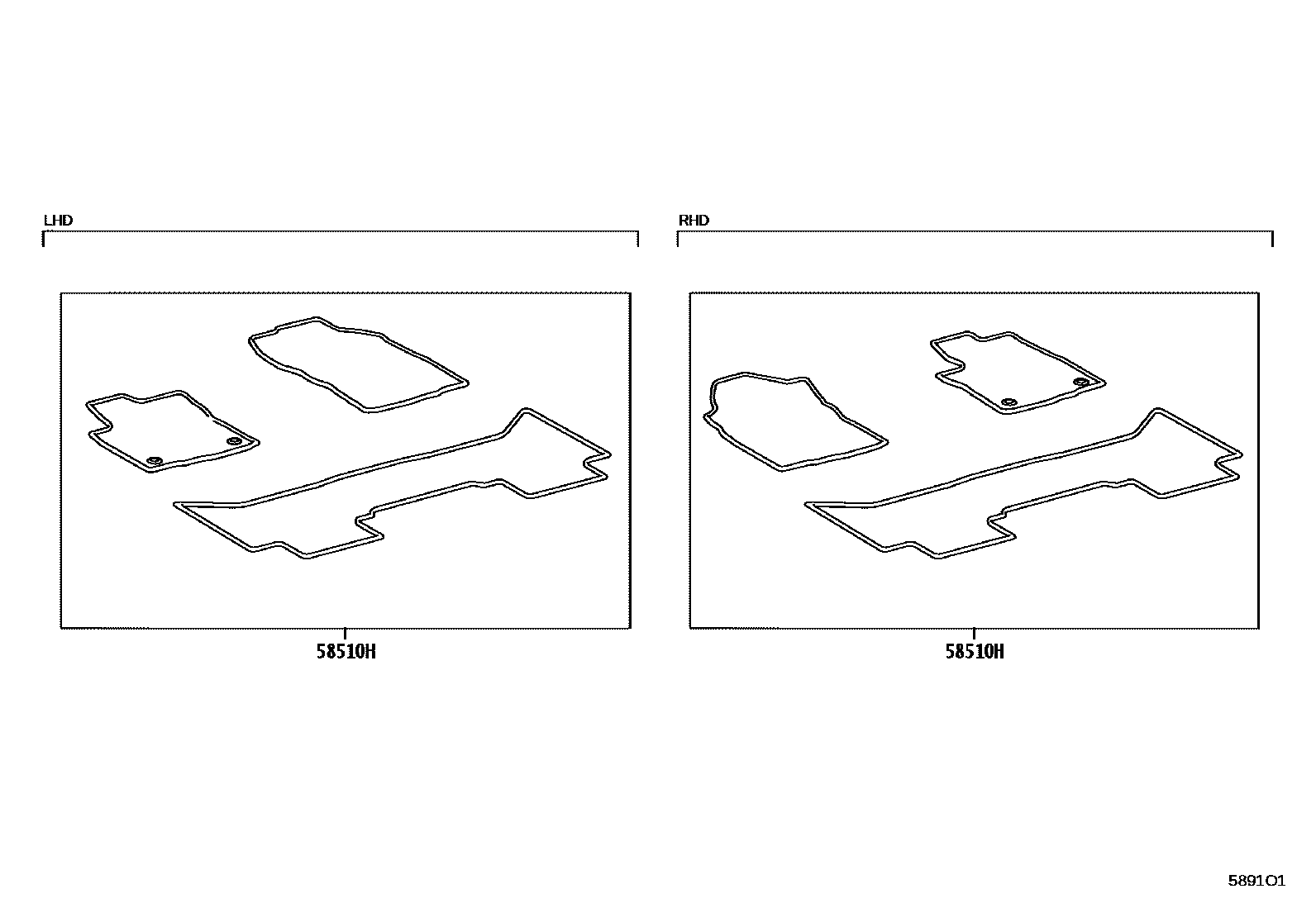 Toyota HILUX 地板垫和消声垫 EPC diagram — 5891O1