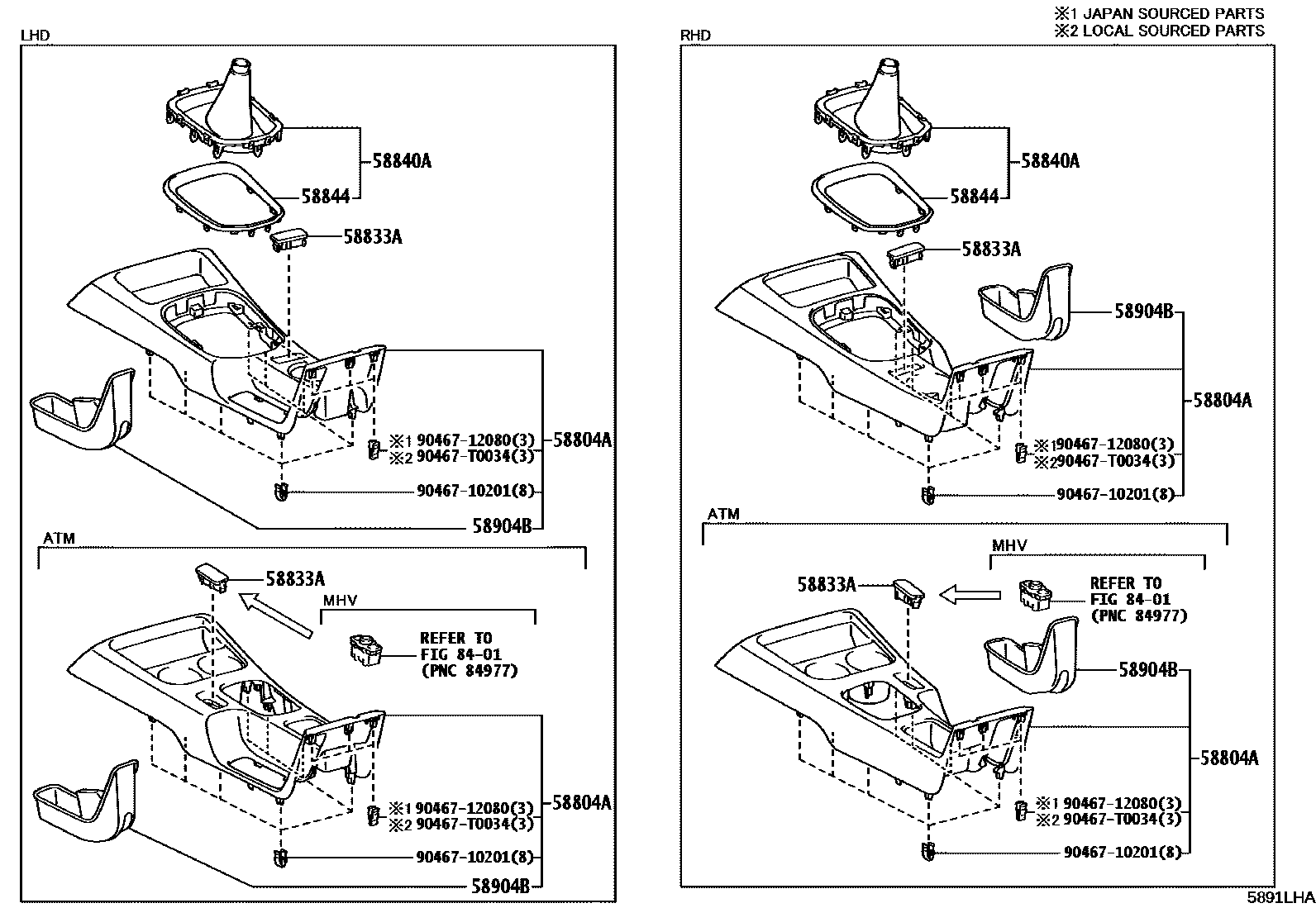 Toyota HILUX 中央扶手箱和支架 EPC diagram — 5891LHA
