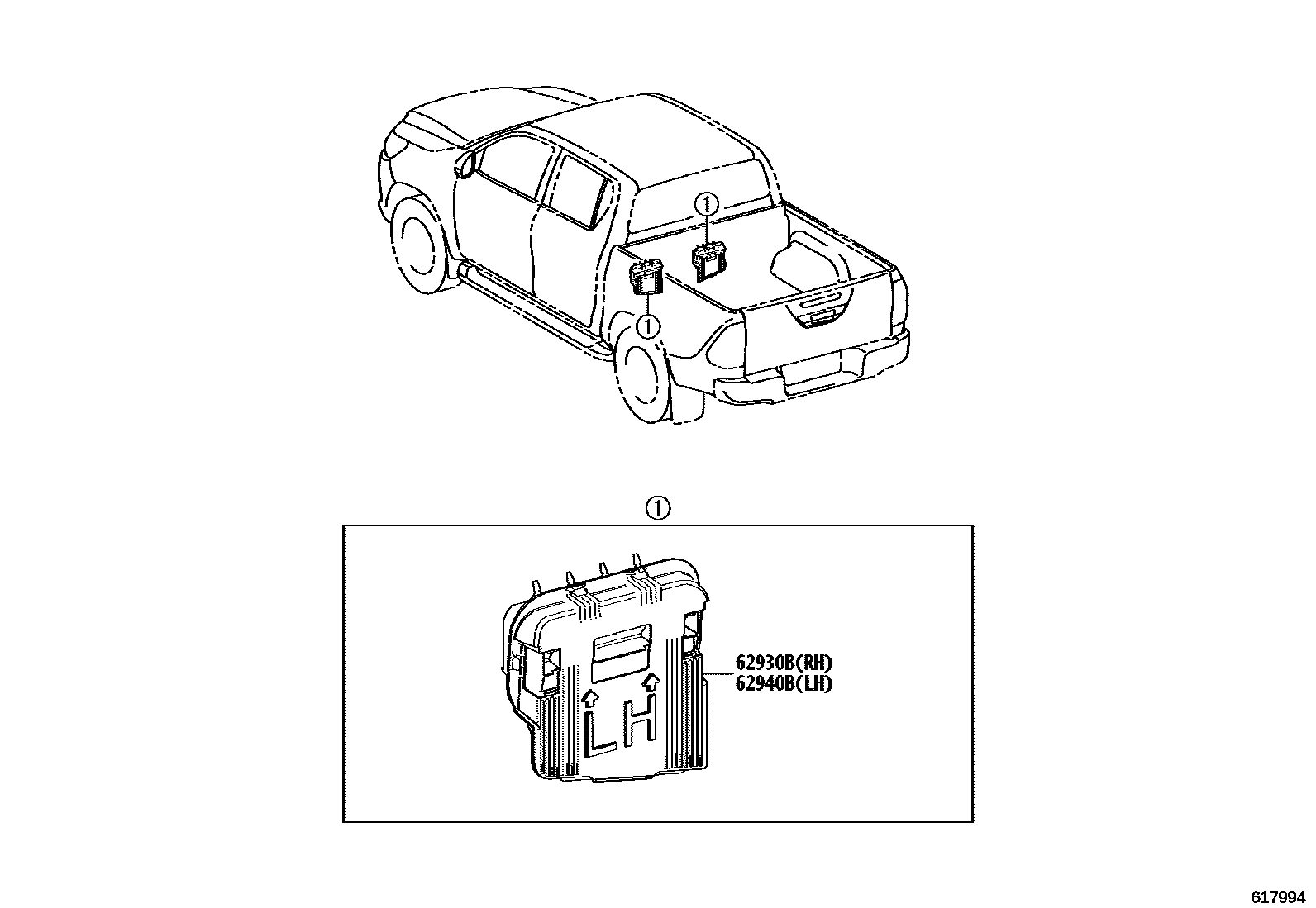 Toyota HILUX 后通风装置和车顶通风装置 EPC diagram — 617994