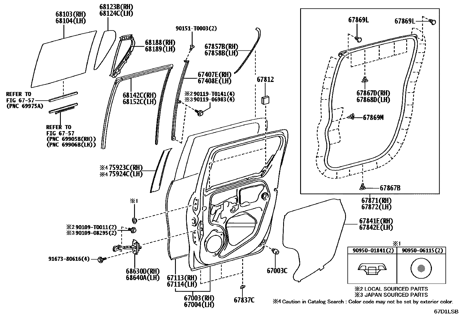 Toyota HILUX 后门板和后门玻璃 EPC diagram — 67D1LSB
