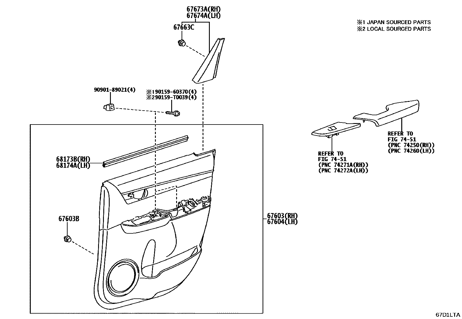 Toyota HILUX 后门板和后门玻璃 EPC diagram — 67D1LTA