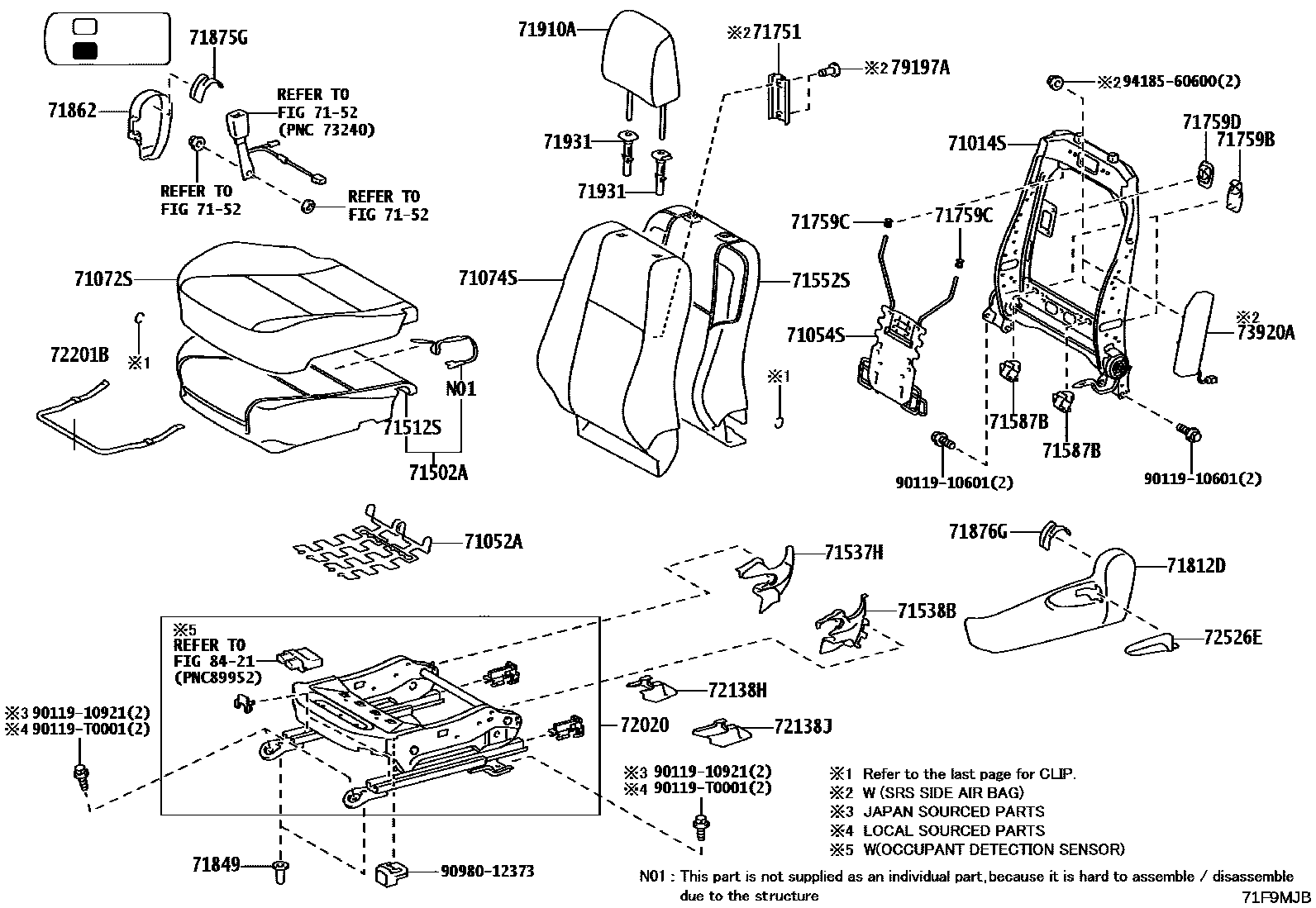 Toyota HILUX 座椅和座椅滑轨 EPC diagram — 71F9MJB