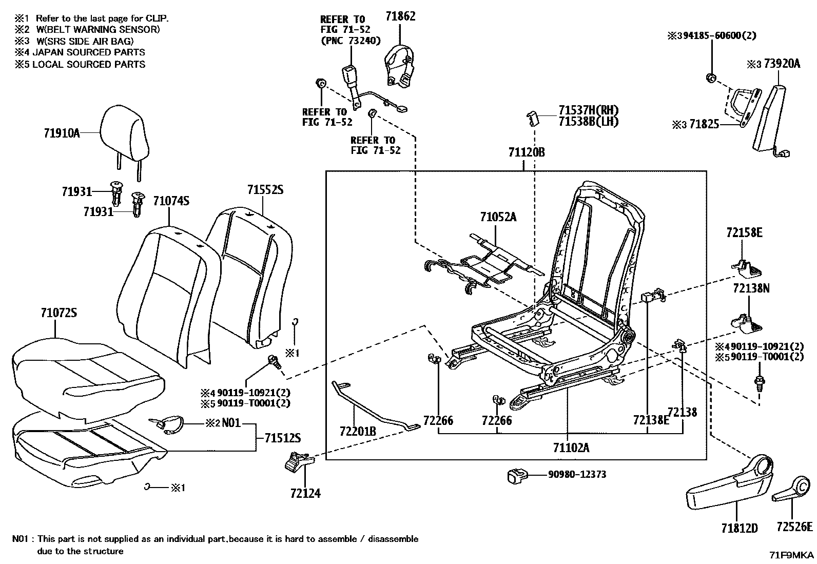 Toyota HILUX 座椅和座椅滑轨 EPC diagram — 71F9MKA