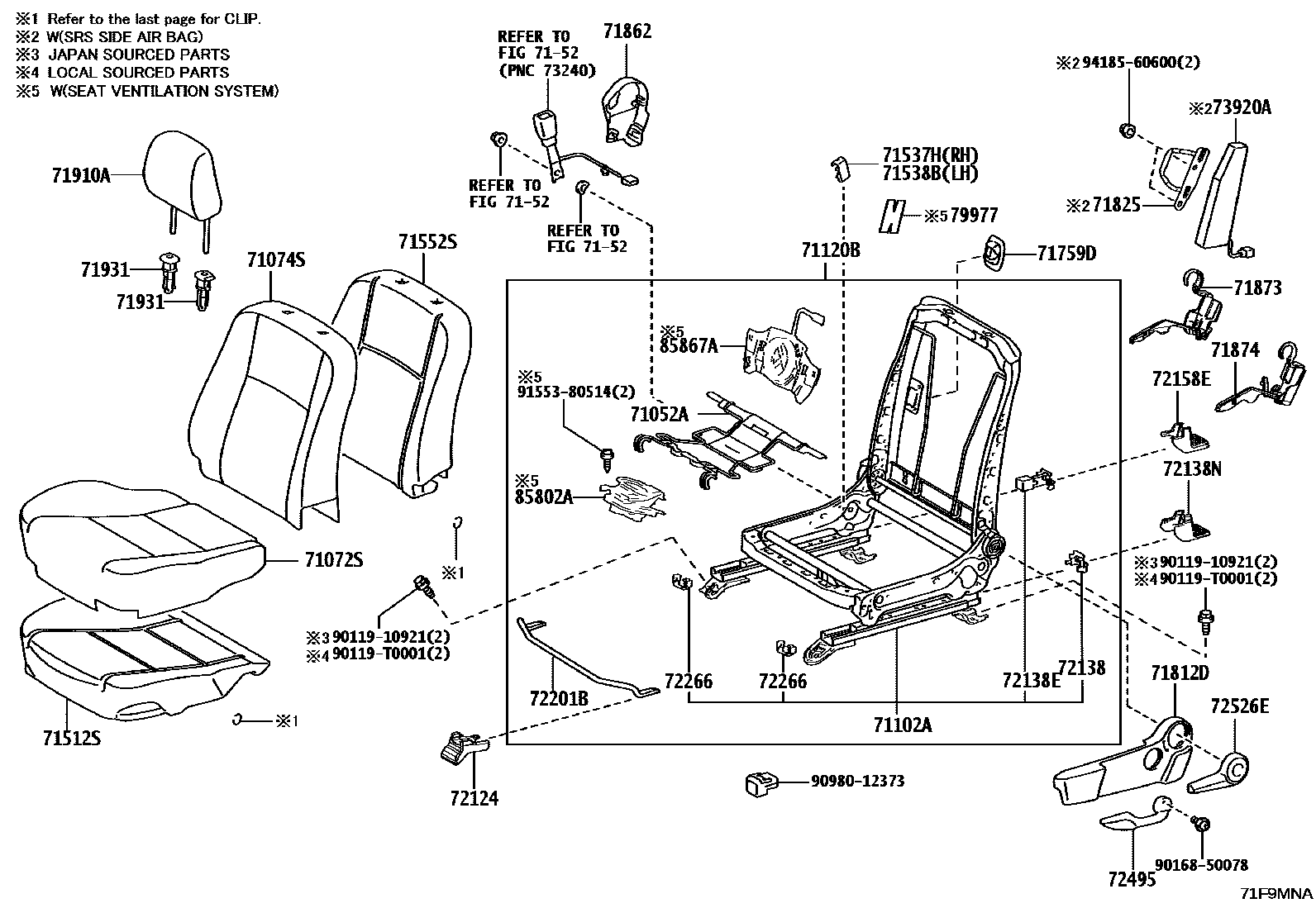 Toyota HILUX 座椅和座椅滑轨 EPC diagram — 71F9MNA