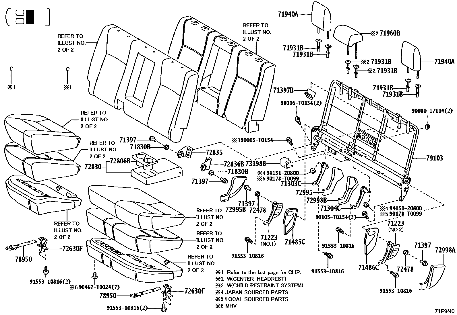 Toyota HILUX 座椅和座椅滑轨 EPC diagram — 71F9N0