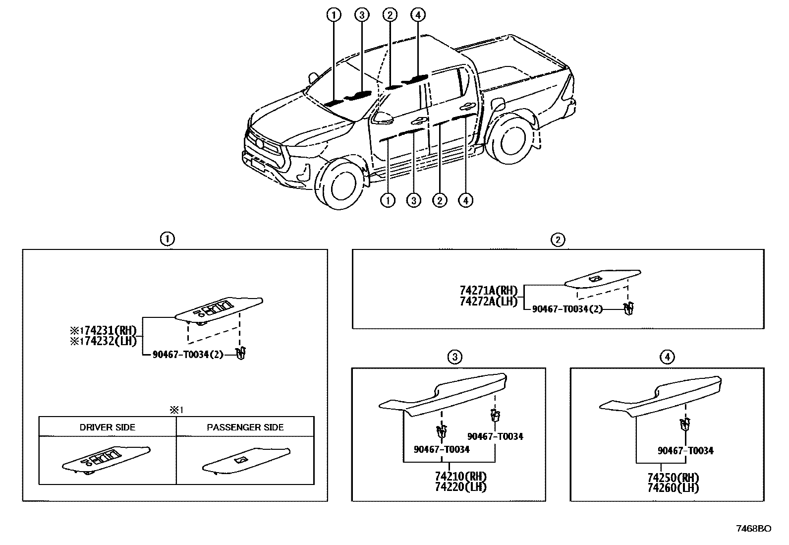Toyota HILUX 扶手和遮阳板 EPC diagram — 7468BO