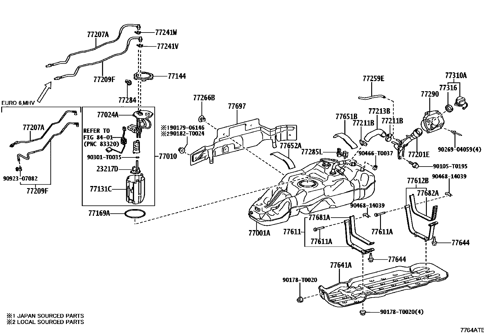 Toyota HILUX 燃油箱和燃油管 EPC diagram — 7764ATB