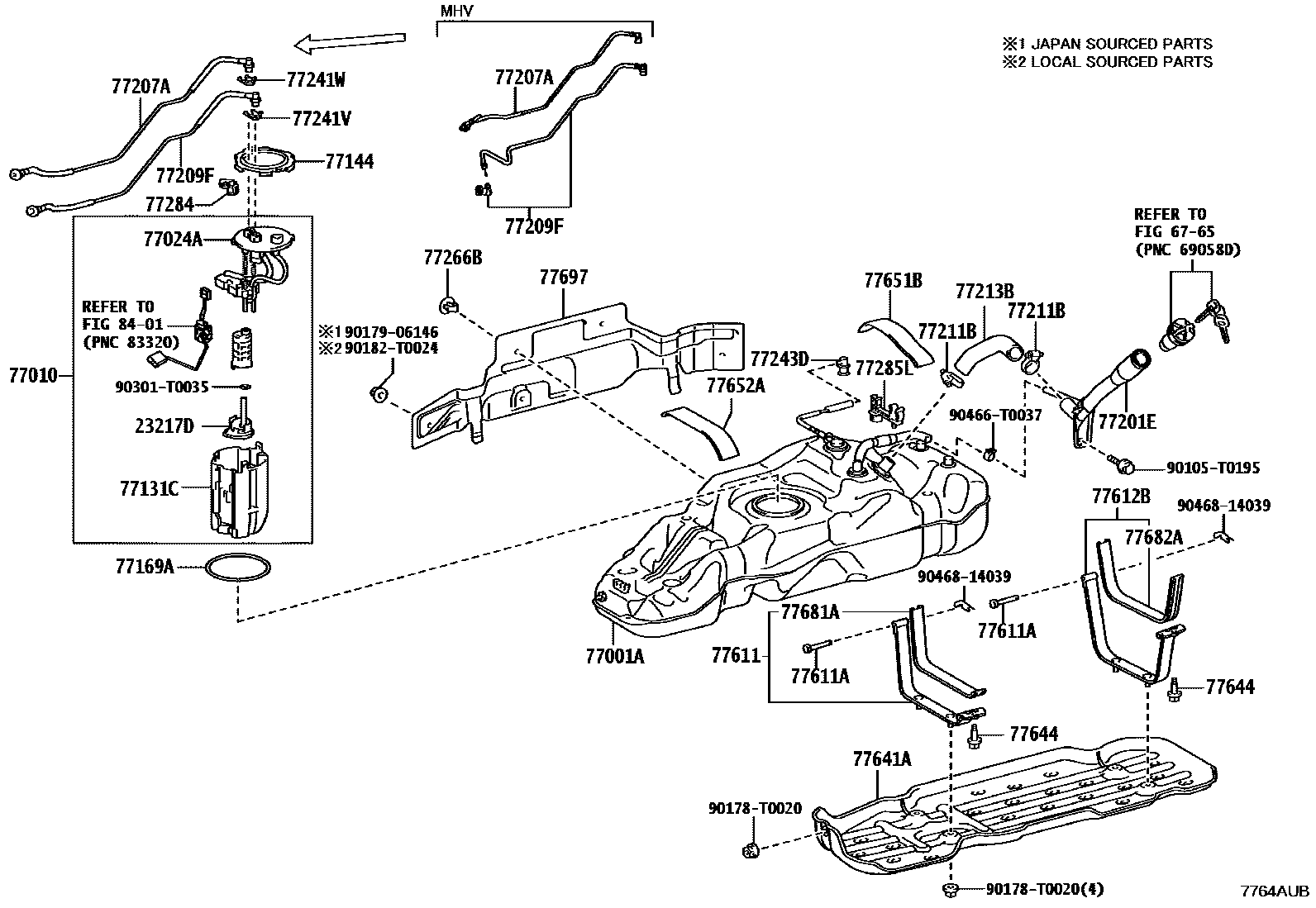 Toyota HILUX 燃油箱和燃油管 EPC diagram — 7764AUB