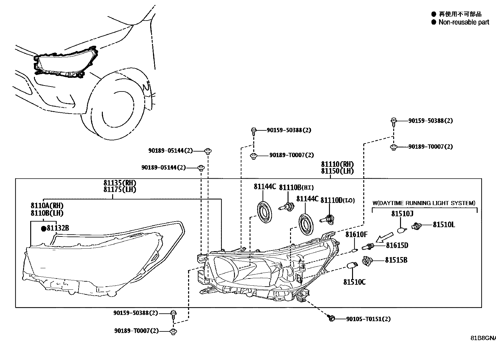 Toyota HILUX Headlamp EPC diagram — 81B8GNA