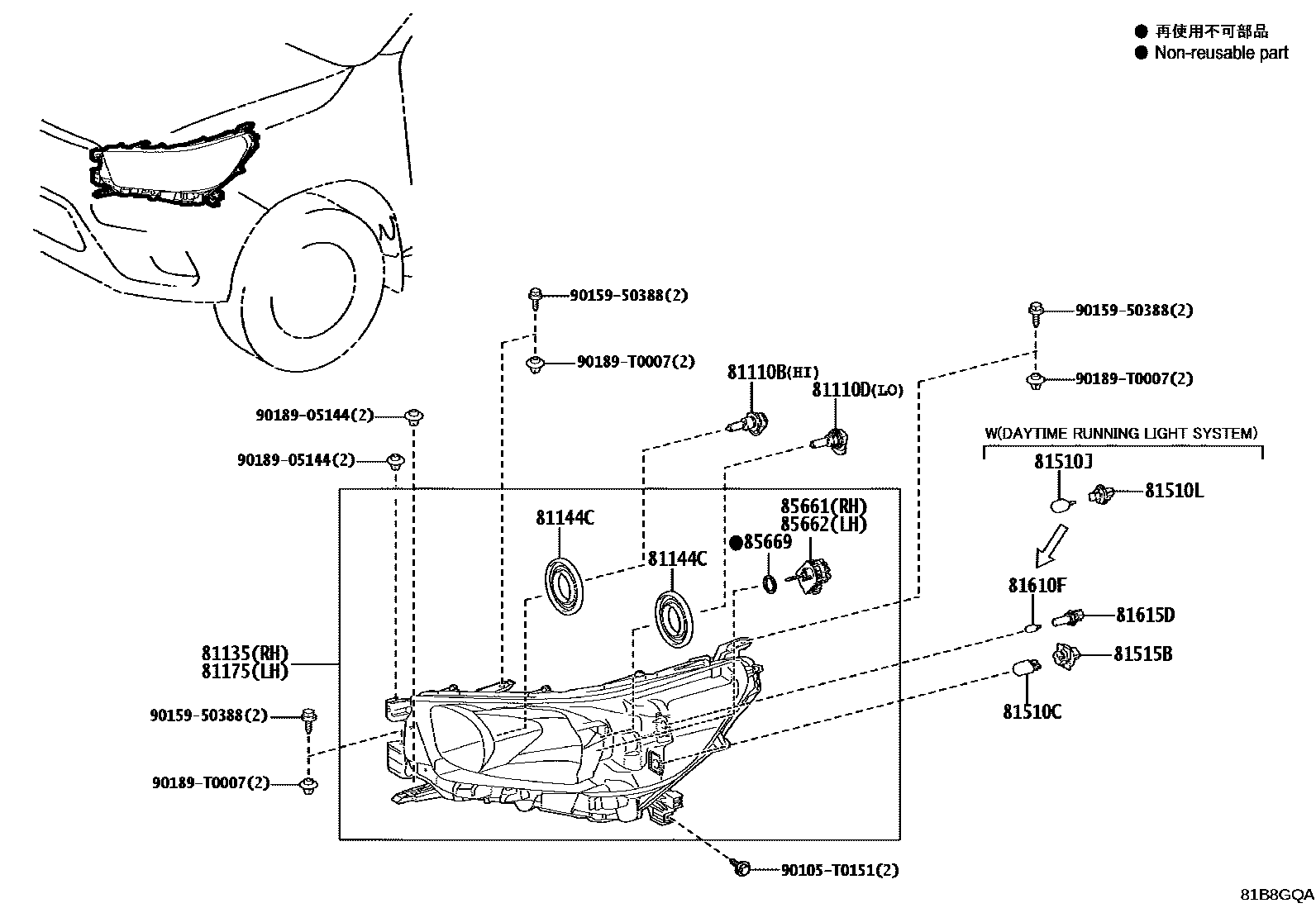 Toyota HILUX Headlamp EPC diagram — 81B8GQA