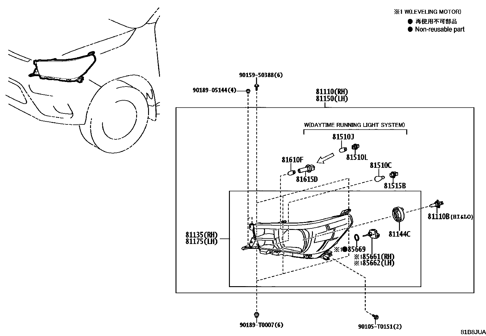 Toyota HILUX Headlamp EPC diagram — 81B8JUA