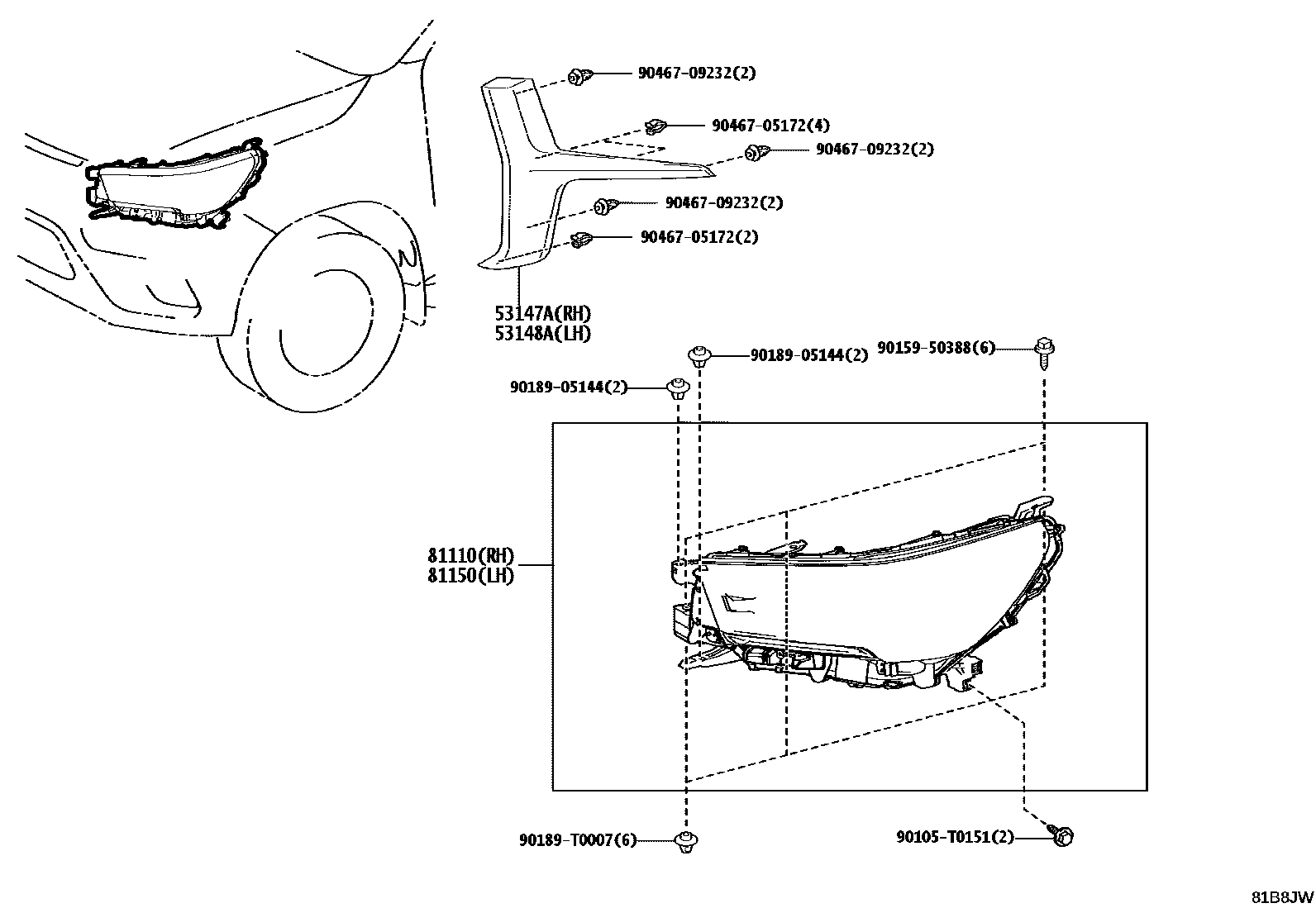Toyota HILUX Headlamp EPC diagram — 81B8JW