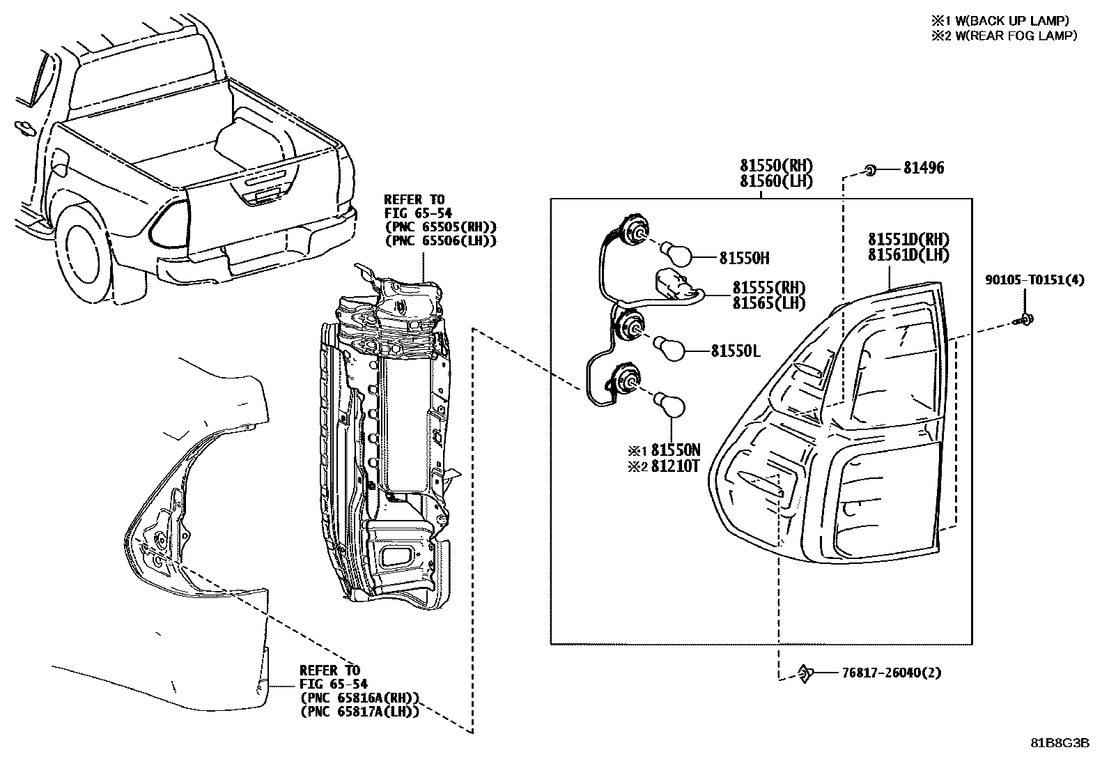 Toyota HILUX 后组合灯 EPC diagram — 81B8G3B