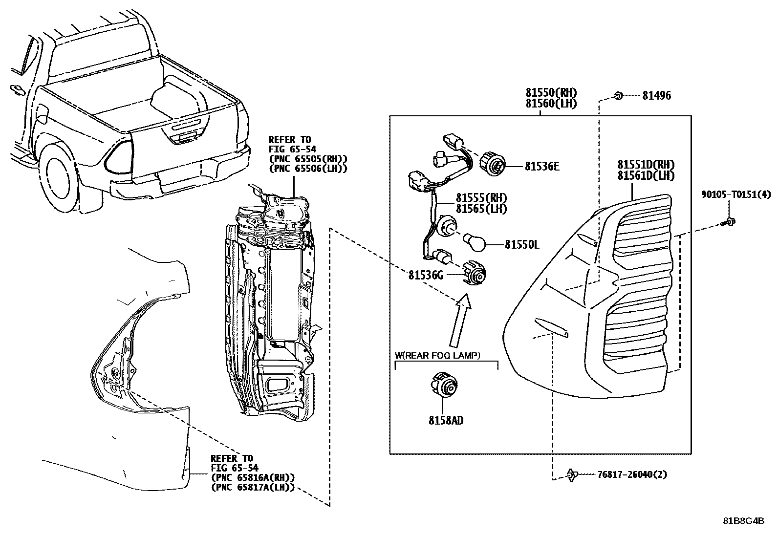 Toyota HILUX 后组合灯 EPC diagram — 81B8G4B