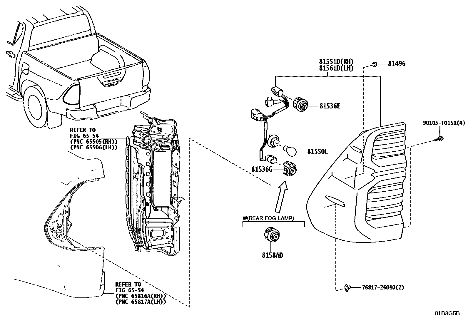 Toyota HILUX 后组合灯 EPC diagram — 81B8G5B
