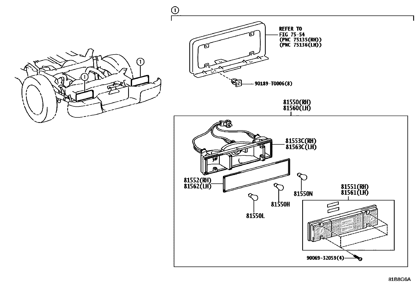 Toyota HILUX 后组合灯 EPC diagram — 81B8G6A
